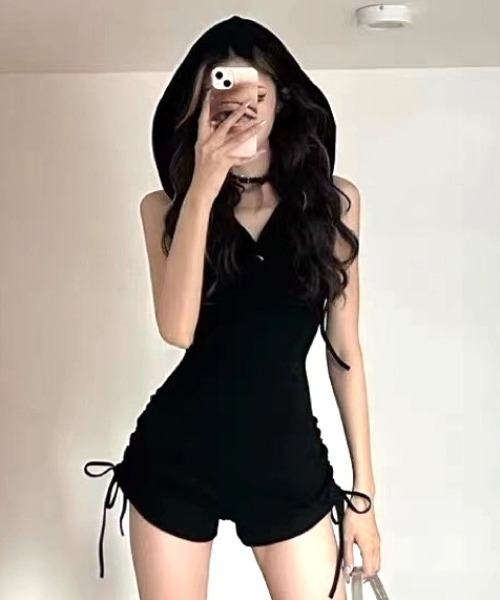 SHEENA(シーナ)の「ドロストリブフーディーロンパース(つなぎ/オールインワン・レディース・グレー/ブラック・M)」の22枚目の写真