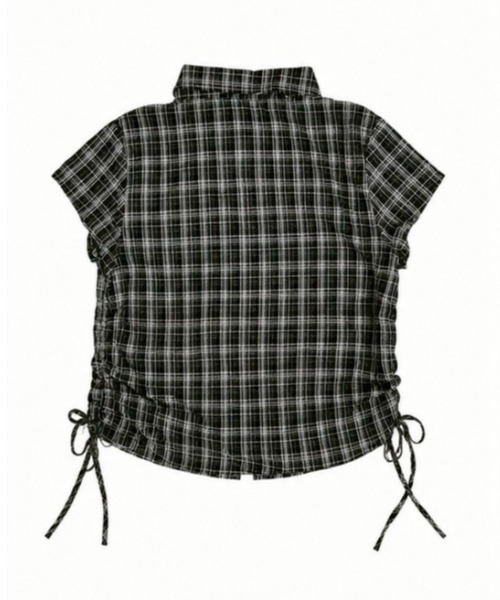 Never mind the XU / Chikashitsu+(ネバーマインド ザ エックスユー / チカシツプラス)の「【nmtc+】Drawstring Check Shirt / 【エヌエムティーシープラス】サイドリボン半袖チェックシャツ(シャツ/ブラウス・レディース・ブラック・ONE SIZE)」の14枚目の写真