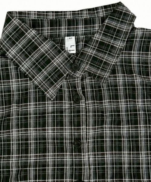 Never mind the XU / Chikashitsu+(ネバーマインド ザ エックスユー / チカシツプラス)の「【nmtc+】Drawstring Check Shirt / 【エヌエムティーシープラス】サイドリボン半袖チェックシャツ(シャツ/ブラウス・レディース・ブラック・ONE SIZE)」の13枚目の写真