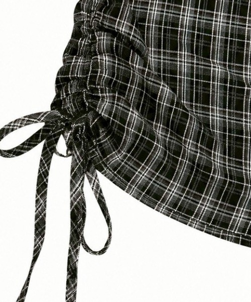 Never mind the XU / Chikashitsu+(ネバーマインド ザ エックスユー / チカシツプラス)の「【nmtc+】Drawstring Check Shirt / 【エヌエムティーシープラス】サイドリボン半袖チェックシャツ(シャツ/ブラウス・レディース・ブラック・ONE SIZE)」の12枚目の写真
