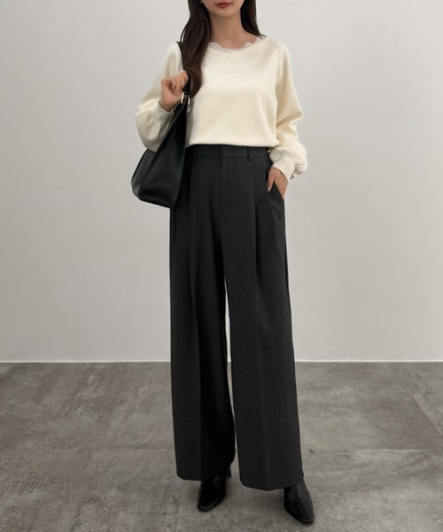 CENEA(セネア)の「レースドッキングニットトップス(ニット/セーター・レディース・ブラック/グレー/アイボリー・LARGE/MEDIUM)」の6枚目の写真