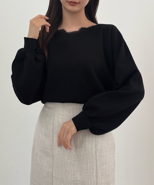 CENEA(セネア)の「レースドッキングニットトップス(ニット/セーター・レディース・ブラック/グレー/アイボリー・LARGE/MEDIUM)」の7枚目の写真