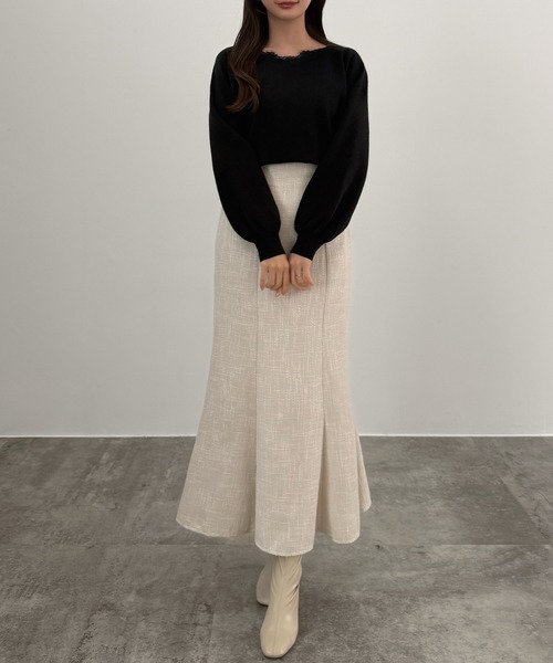 CENEA(セネア)の「レースドッキングニットトップス(ニット/セーター・レディース・ブラック/グレー/アイボリー・LARGE/MEDIUM)」の9枚目の写真