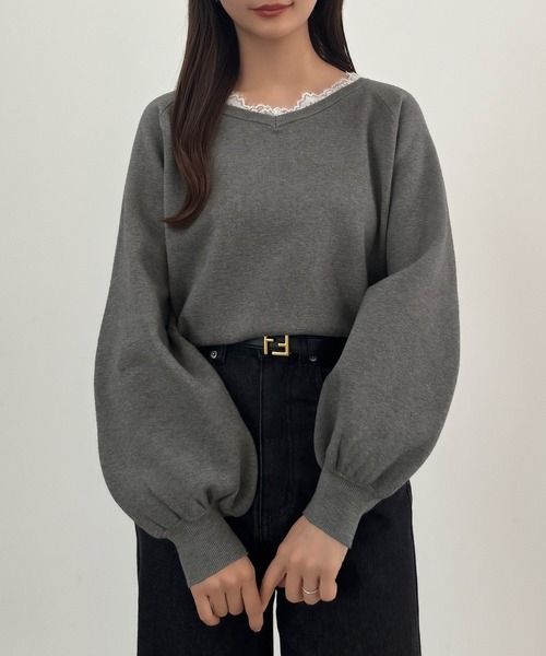 CENEA(セネア)の「レースドッキングニットトップス(ニット/セーター・レディース・ブラック/グレー/アイボリー・LARGE/MEDIUM)」の11枚目の写真