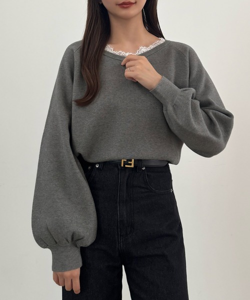 CENEA(セネア)の「レースドッキングニットトップス(ニット/セーター・レディース・ブラック/グレー/アイボリー・LARGE/MEDIUM)」の12枚目の写真