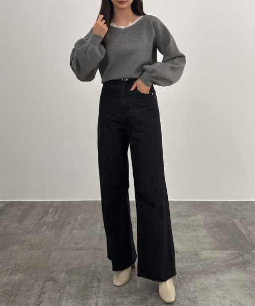 CENEA(セネア)の「レースドッキングニットトップス(ニット/セーター・レディース・ブラック/グレー/アイボリー・LARGE/MEDIUM)」の13枚目の写真