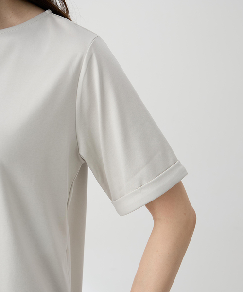 A/C DESIGN BY ALPHA CUBIC（エーシーデザインバイアルファキュービック）の「【ALCOLLAGEプリント】プリントボートネックＴシャツ【すごツヤ・UVカット・接触冷感】（Tシャツ/カットソー・レディース・ライトグレー/グリーン・M/L/LL）」の12枚目の写真