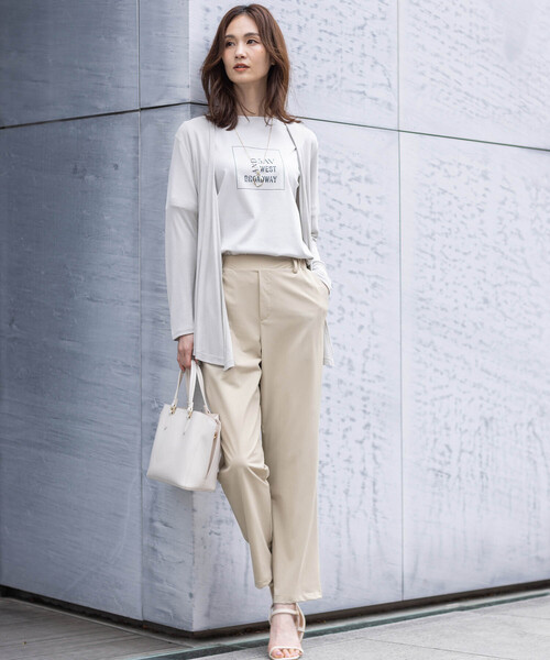 A/C DESIGN BY ALPHA CUBIC（エーシーデザインバイアルファキュービック）の「【ALCOLLAGEプリント】プリントボートネックＴシャツ【すごツヤ・UVカット・接触冷感】（Tシャツ/カットソー・レディース・ライトグレー/グリーン・M/L/LL）」の14枚目の写真