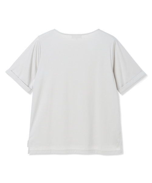A/C DESIGN BY ALPHA CUBIC（エーシーデザインバイアルファキュービック）の「【ALCOLLAGEプリント】プリントボートネックＴシャツ【すごツヤ・UVカット・接触冷感】（Tシャツ/カットソー・レディース・ライトグレー/グリーン・M/L/LL）」の18枚目の写真