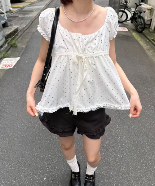 mebole（メボレ）の「front ribbon dot blouse（シャツ/ブラウス・レディース・ホワイト・FREE）」の5枚目の写真