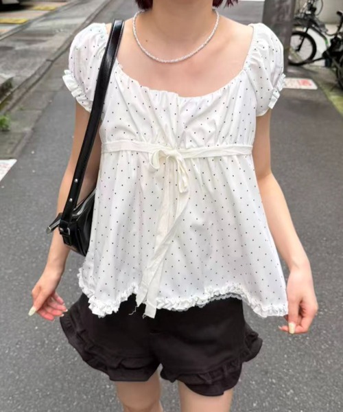 mebole（メボレ）の「front ribbon dot blouse（シャツ/ブラウス・レディース・ホワイト・FREE）」の13枚目の写真