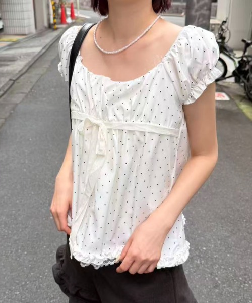 mebole（メボレ）の「front ribbon dot blouse（シャツ/ブラウス・レディース・ホワイト・FREE）」の2枚目の写真