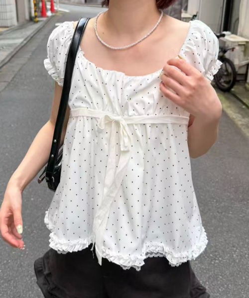 mebole（メボレ）の「front ribbon dot blouse（シャツ/ブラウス・レディース・ホワイト・FREE）」の3枚目の写真