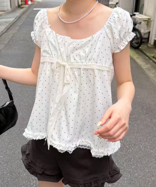 mebole（メボレ）の「front ribbon dot blouse（シャツ/ブラウス・レディース・ホワイト・FREE）」の4枚目の写真