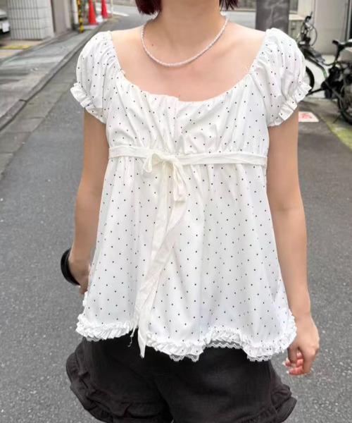 mebole（メボレ）の「front ribbon dot blouse（シャツ/ブラウス・レディース・ホワイト・FREE）」の6枚目の写真