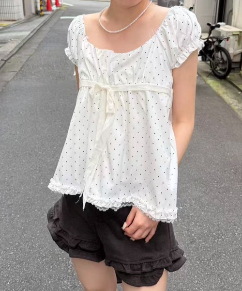 mebole（メボレ）の「front ribbon dot blouse（シャツ/ブラウス・レディース・ホワイト・FREE）」の7枚目の写真