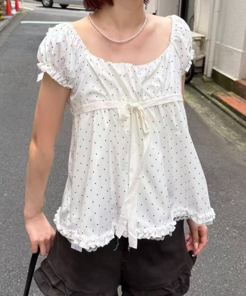 mebole（メボレ）の「front ribbon dot blouse（シャツ/ブラウス・レディース・ホワイト・FREE）」の8枚目の写真