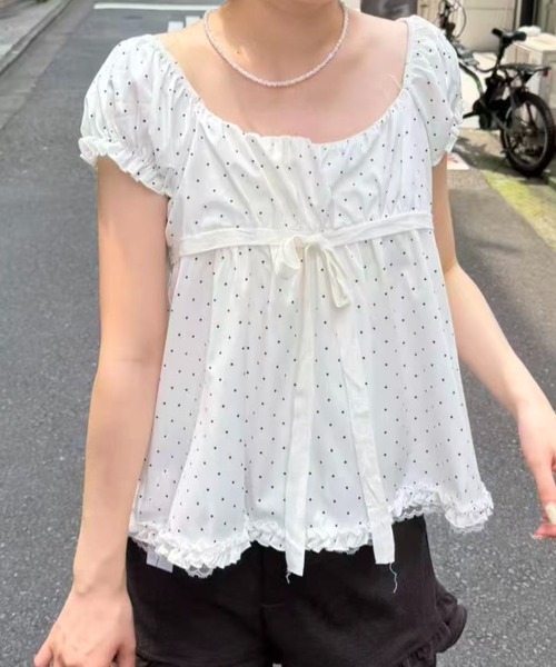 mebole（メボレ）の「front ribbon dot blouse（シャツ/ブラウス・レディース・ホワイト・FREE）」の9枚目の写真