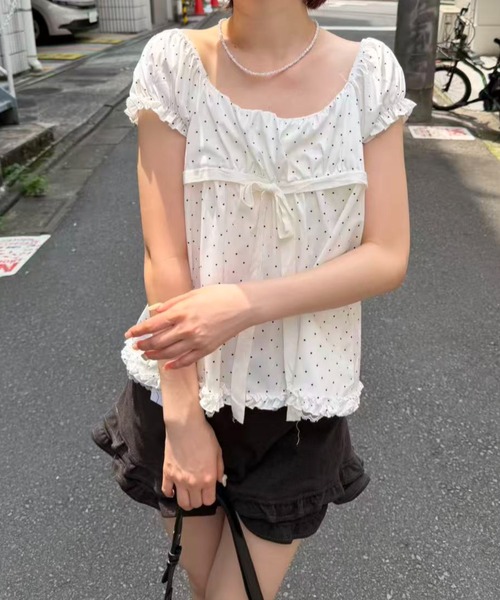 mebole（メボレ）の「front ribbon dot blouse（シャツ/ブラウス・レディース・ホワイト・FREE）」の11枚目の写真