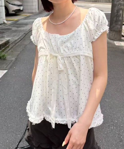 mebole（メボレ）の「front ribbon dot blouse（シャツ/ブラウス・レディース・ホワイト・FREE）」の12枚目の写真