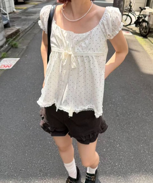 mebole（メボレ）の「front ribbon dot blouse（シャツ/ブラウス・レディース・ホワイト・FREE）」の15枚目の写真