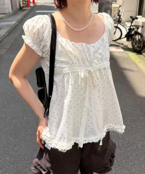 mebole（メボレ）の「front ribbon dot blouse（シャツ/ブラウス・レディース・ホワイト・FREE）」の16枚目の写真