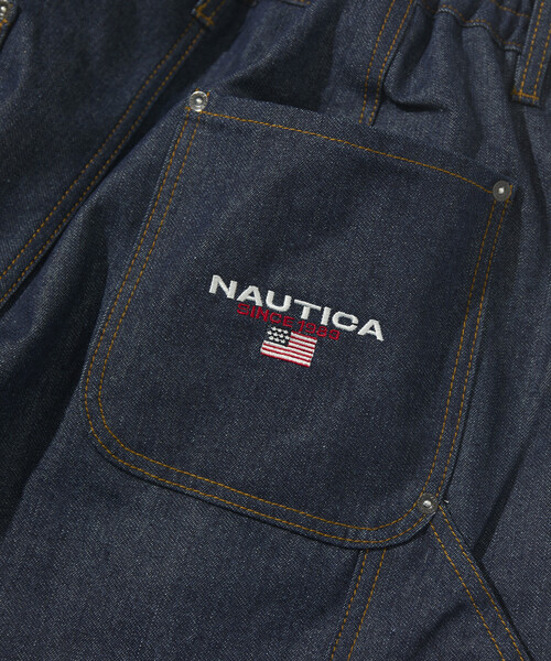 NAUTICA(ノーティカ)の「NAUTICA/ノーティカ ワイドカーブシルエット フラッグロゴ ダブルニー ペインターパンツ(デニムパンツ・メンズ・ブラック/ネイビー/オフホワイト/サックスブルー・MEDIUM/LARGE/X-LARGE)」の5枚目の写真