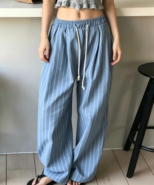 Aelina(エリナ)の「ストライプワイドパンツ(その他パンツ・レディース・ネイビー/ベージュ/ブルー・FREE)」の3枚目の写真