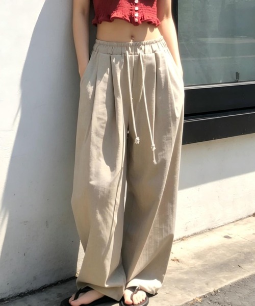 Aelina(エリナ)の「ストライプワイドパンツ(その他パンツ・レディース・ネイビー/ベージュ/ブルー・FREE)」の4枚目の写真