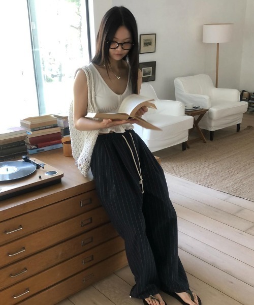Aelina(エリナ)の「ストライプワイドパンツ(その他パンツ・レディース・ネイビー/ベージュ/ブルー・FREE)」の13枚目の写真