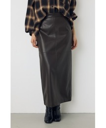 フェイクレザー/スエードパネル切替タイトスカート 秋服 ロングスカート 冬服