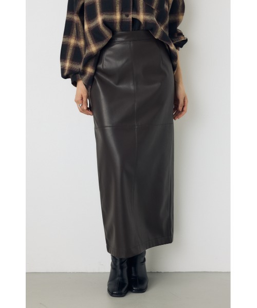 AZUL by moussy(アズールバイマウジー)の「フェイクレザー/スエードパネル切替タイトスカート 秋服 ロングスカート 冬服(スカート・レディース・ダークブラウン/ブラック/ブラック系その他2/アイボリー・SMALL/MEDIUM)」の1枚目の写真