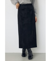 フェイクレザー/スエードパネル切替タイトスカート 秋服 ロングスカート 冬服