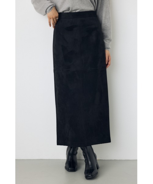 AZUL by moussy(アズールバイマウジー)の「フェイクレザー/スエードパネル切替タイトスカート 秋服 ロングスカート 冬服(スカート・レディース・ダークブラウン/ブラック/ブラック系その他2/アイボリー・SMALL/MEDIUM)」の4枚目の写真