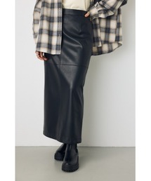メモ 【身長/骨格別着用画像あり】フェイクレザー/スエードパネル切替タイトスカート 秋服 ロングスカート 冬服