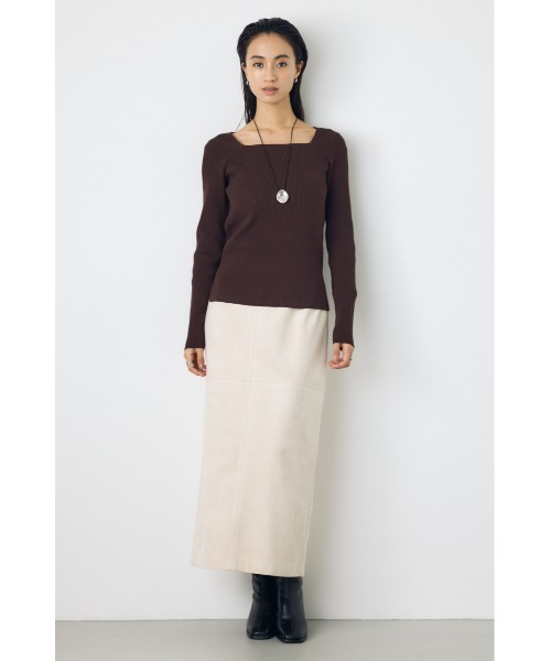 AZUL by moussy(アズールバイマウジー)の「フェイクレザー/スエードパネル切替タイトスカート 秋服 ロングスカート 冬服(スカート・レディース・ダークブラウン/ブラック/ブラック系その他2/アイボリー・SMALL/MEDIUM)」の19枚目の写真