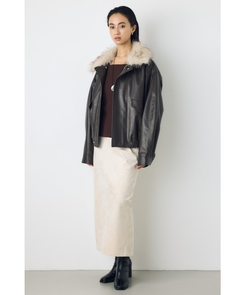 AZUL by moussy(アズールバイマウジー)の「フェイクレザー/スエードパネル切替タイトスカート 秋服 ロングスカート 冬服(スカート・レディース・ダークブラウン/ブラック/ブラック系その他2/アイボリー・SMALL/MEDIUM)」の20枚目の写真