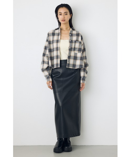 AZUL by moussy(アズールバイマウジー)の「フェイクレザー/スエードパネル切替タイトスカート 秋服 ロングスカート 冬服(スカート・レディース・ダークブラウン/ブラック/ブラック系その他2/アイボリー・SMALL/MEDIUM)」の17枚目の写真