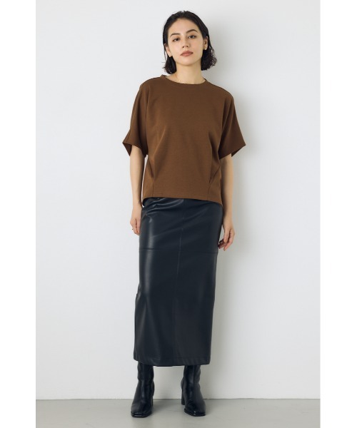 AZUL by moussy(アズールバイマウジー)の「フェイクレザー/スエードパネル切替タイトスカート 秋服 ロングスカート 冬服(スカート・レディース・ダークブラウン/ブラック/ブラック系その他2/アイボリー・SMALL/MEDIUM)」の5枚目の写真