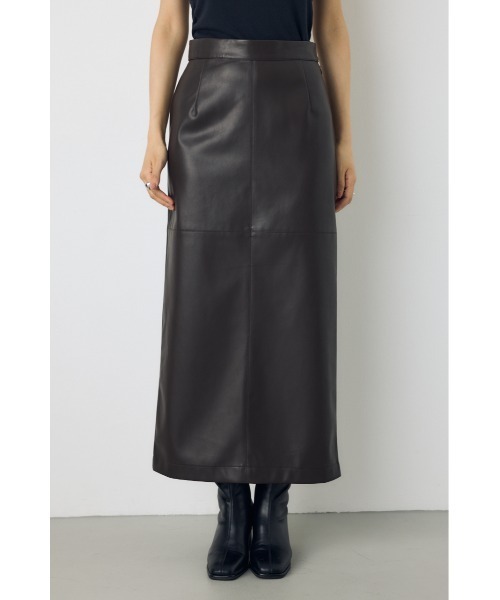 AZUL by moussy(アズールバイマウジー)の「フェイクレザー/スエードパネル切替タイトスカート 秋服 ロングスカート 冬服(スカート・レディース・ダークブラウン/ブラック/ブラック系その他2/アイボリー・SMALL/MEDIUM)」の6枚目の写真