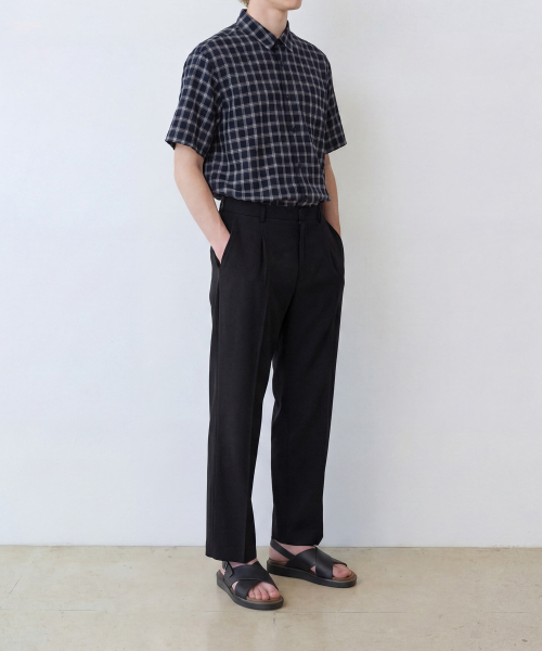 EDINBURGH CLUB(エディンバラクラブ)の「OVERSIZED SHORT SLEEVE CHECK SHIRT (NAVY)(シャツ/ブラウス・メンズ・ネイビー・SMALL/MEDIUM/LARGE/X-LARGE)」の3枚目の写真