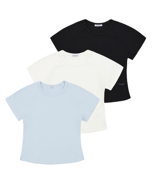 1993STUDIO（1993スタジオ）の「WベーシックラグランクロップスリムTシャツ (3colors)（Tシャツ/カットソー・レディース・スカイブルー/ブラック/ホワイト・SMALL/MEDIUM）」の6枚目の写真