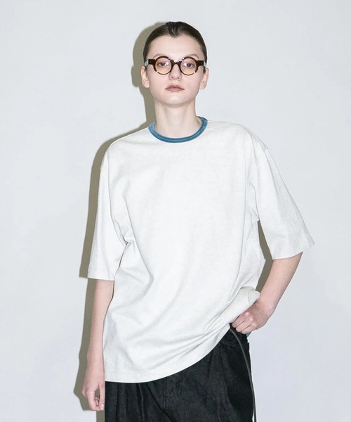 my beautiful landlet(マイビューティフルランドレット)の「【my beautiful landlet】 COTTON VELOUR RINGER T-SHIRT(Tシャツ/カットソー・メンズ・サックスブルー/オレンジ・1)」の1枚目の写真