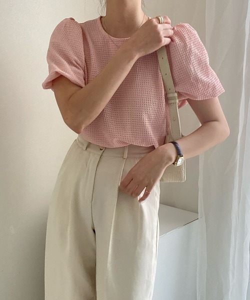 Girly Doll(ガーリードール)の「ワッフル地パフスリーブカットソー(Tシャツ/カットソー・レディース・ベージュ/ブルー/ピンク・FREE)」の16枚目の写真