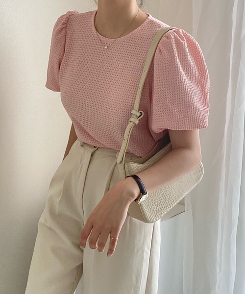 Girly Doll(ガーリードール)の「ワッフル地パフスリーブカットソー(Tシャツ/カットソー・レディース・ベージュ/ブルー/ピンク・FREE)」の17枚目の写真