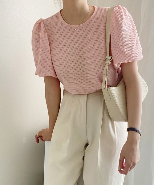 Girly Doll(ガーリードール)の「ワッフル地パフスリーブカットソー(Tシャツ/カットソー・レディース・ベージュ/ブルー/ピンク・FREE)」の18枚目の写真