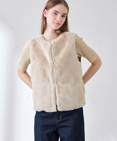 MACKINTOSH LONDON(マッキントッシュ ロンドン)の「【婦人画報10月号掲載】ファーコンビニットジレ(ベスト・レディース・チャコールグレー/ベージュ・38)」の2枚目の写真