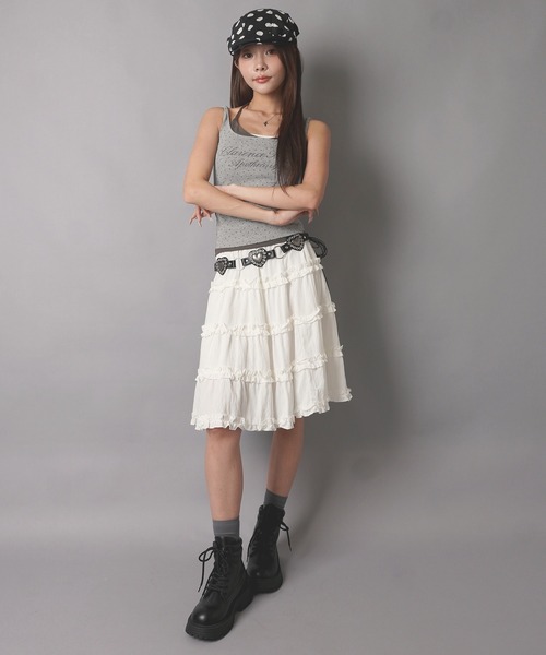 SPINNS(スピンズ)の「ティアードミディアムスカート/韓国ガーリー(スカート・レディース・ホワイト/ブラック・ONESIZE)」の8枚目の写真
