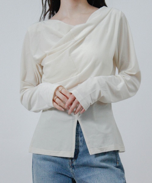 Social GIRL(ソーシャルガール)の「シアー ベロア カシュクール トップス(Tシャツ/カットソー・レディース・ブラック/アイボリー/イエロー・M)」の1枚目の写真