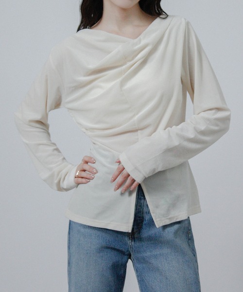Social GIRL(ソーシャルガール)の「シアー ベロア カシュクール トップス(Tシャツ/カットソー・レディース・ブラック/アイボリー/イエロー・M)」の5枚目の写真